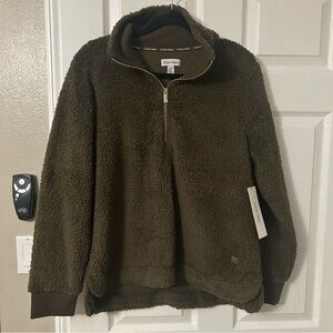 Calvin Klein Ivy Green Sherpa Pullover 3/4 Zip Sweatshirt